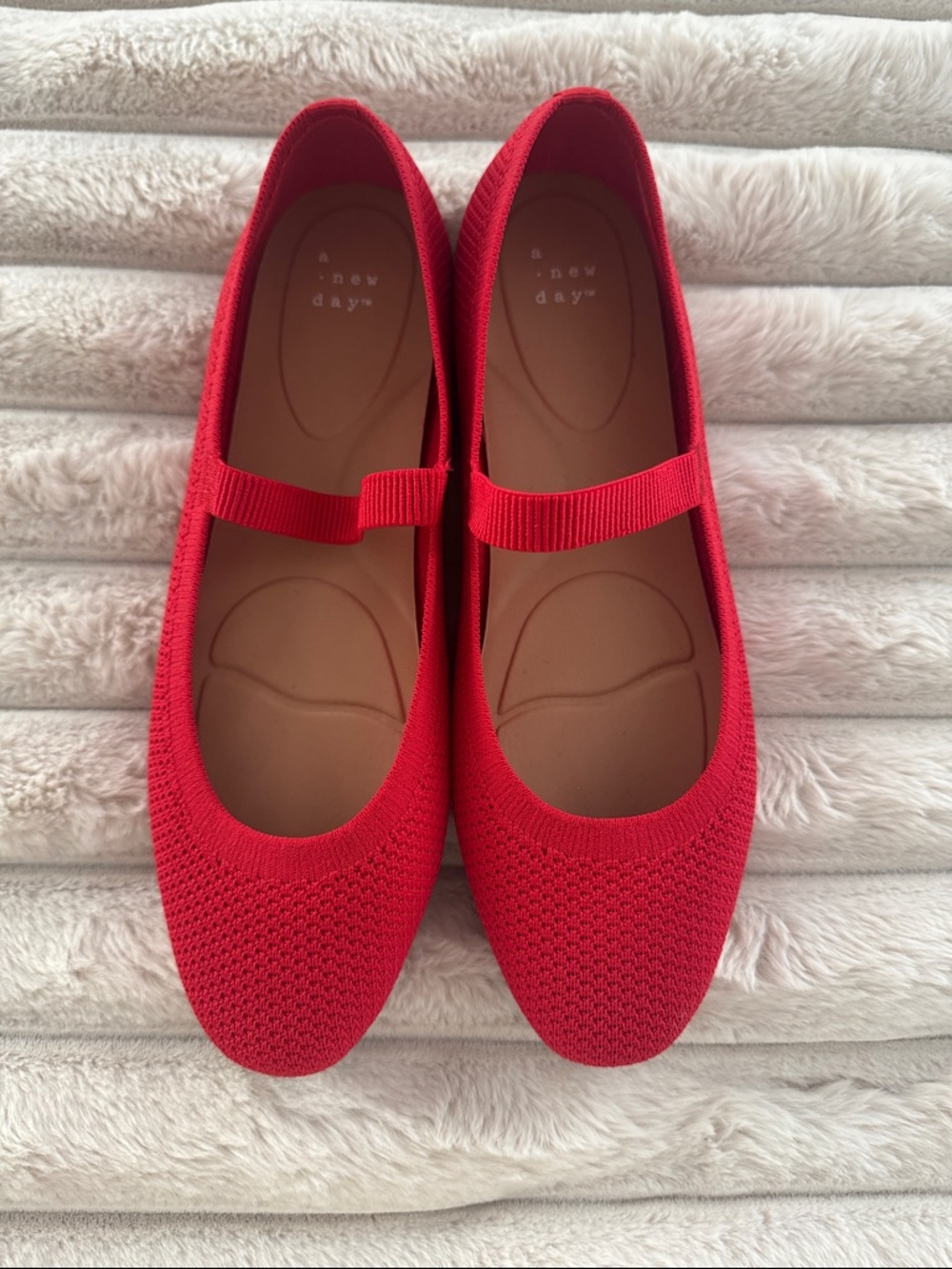 a new day Red Knit Mary Jane Flats with Elastic Strap